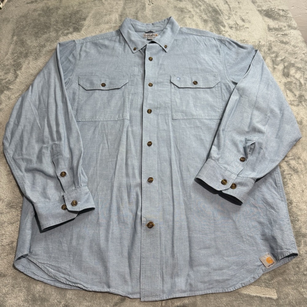 Carhartt Relaxed Fit Longsleeve Button Shirt Mens L Embroidered Logo Work Office